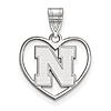 Sterling Silver 5/8in University of Nebraska N Pendant in Heart