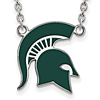 Silver Michigan State Spartan Helmet Enamel Pendant with 18in Chain