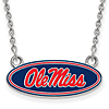 Sterling Silver Small Ole Miss Oval Enamel Pendant with 18in Chain