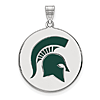 Sterling Silver 1in Michigan State Spartan Helmet Enamel Round Pendant