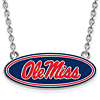 Sterling Silver Ole Miss Oval Enamel Pendant with 18in Chain