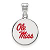 Sterling Silver 5/8in Ole Miss Round Enamel Pendant