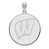 10kt White Gold 1in University of Wisconsin W Round Pendant