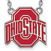 Silver 3/4in Ohio State University Enamel Pendant with 18in Chain