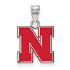 Sterling Silver 1/2in University of Nebraska N Red Enamel Pendant