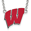 Silver University of Wisconsin W Red Enamel Pendant with 18in Chain