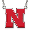 Silver 3/4in University of Nebraska N Enamel Pendant and 18in Chain