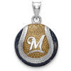 Sterling Silver Milwaukee Brewers Enameled Baseball Pendant 3/4in