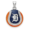 Sterling Silver Detroit Tigers Enameled Baseball Pendant 3/4in