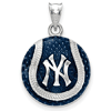 Sterling Silver New York Yankees Enameled Baseball Pendant 3/4in