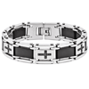 Stainless Steel 8 1/2in Bracelet with Black Diamond Crosses