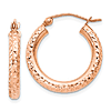 14k Rose Gold 3/4in Diamond-cut Hoop Earrings 3mm Thick