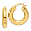 14k Yellow Gold Round Puffed Hoop Earrings 1in