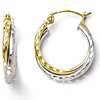 10kt Two-tone Gold 5/8in Twisted Diamond-cut Hoop Earrings
