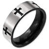 Black Plated Titanium 7mm Ring with Crosses