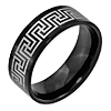 Black Titanium 8mm Greek Key Laser Etched Ring