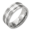 Titanium Ring Sterling Silver Inlay Brushed Grooved Flat 8mm