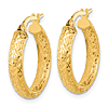 14k Yellow Gold Diamond-cut Inside and Out Hoop Earrings 3/4in