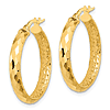 14k Yellow Gold Faceted Diamond-cut Inside and Out Hoop Earrings 1in