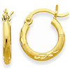 14kt Yellow Gold Diamond-cut Satin Hoop Earrings 2mm