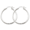 14kt White Gold 1in Diamond-cut Round Hoop Earrings