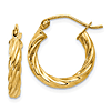 14k Yellow Gold 1/2in Twisted Huggie Hoop Earrings 2.75mm Thick