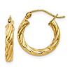 14k Yellow Gold 1/2in Twisted Cable Huggie Hoop Earrings 2.75mm Thick