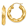 14k Yellow Gold 1in Polished Twisted Hoop Earrings 5mm Thick