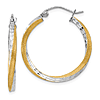 14k Yellow Gold and Rhodium Diamond-cut Twisted Hoop Earrings 1in