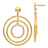 14k Yellow Gold Triple Circle Dangle Post Earrings