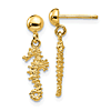14k Yellow Gold 3-D Mini Seahorse Dangle Post Earrings