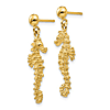 14k Yellow Gold Seahorse Dangle Post Earrings