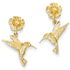 14k Yellow Gold Hummingbird and Flower Earrings
