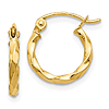 14k Yellow Gold Slender Twisted Huggie Hoop Earrings 1/2in