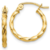 14k Yellow Gold Slender Round Twist Hoop Earrings 1/2in