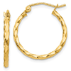 14k Yellow Gold Slender Round Twist Hoop Earrings 3/4in