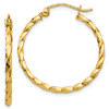 14k Yellow Gold Slender Round Twist Hoop Earrings 1in