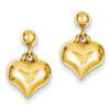 14kt Yellow Gold Puffed Heart Dangle Earrings