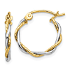 14k Two-tone Gold Small Twisted Hoop Earrings 1/2in