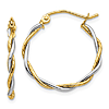 14k Two-tone Gold Twisted Hoop Earrings 3/4in