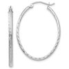 14k White Gold Diamond-cut Oval Hoop Earrings 1.5in