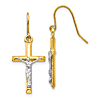 14k Two-Tone Gold Crucifix Dangle Earrings