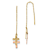 14k Two-tone Gold Latin Cross Threader Earrings