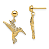 14k Yellow Gold Hummingbird Dangle Ball Earrings