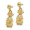 14k Yellow Gold 3-D Pineapple Dangle Ball Earrings