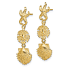 14k Yellow Gold Slender Starfish Sand Dollar And Scallop Shell Dangle Earrings