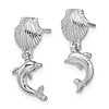 14k White Gold Mini Dolphin and Scallop Shell Dangle Earrings 3/4in
