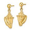 14k Yellow Gold Polished Conch Shell Dangle Earrings 7/8in