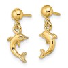 14kt Yellow Gold 5/8in Mini Jumping Dolphin Earrings