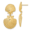 14k Yellow Gold Double Scallop Shell Dangle Earrings